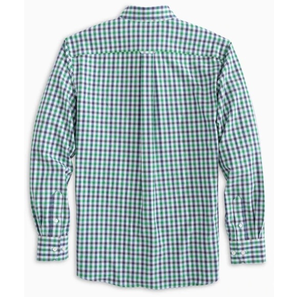 🆕 Southern Tide Gingham Button Down Shirt - White w/ Blue & Green - Picture 2 of 13